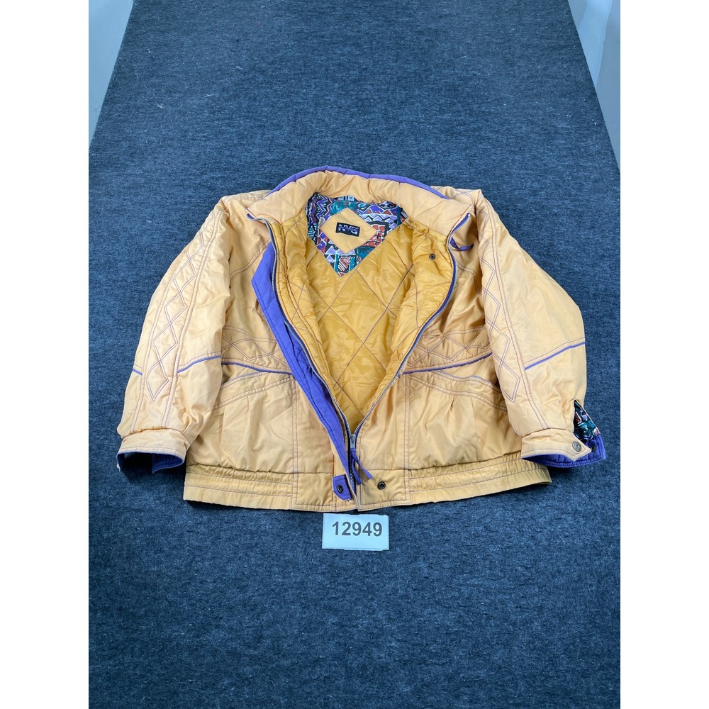 Vintage New York Girl Puffer Jacket Womens Large Mustard Quilted Lined Winter